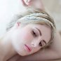 2 row Bridal Rhinestone trim sash applique ribbon headband Princess Tiara HR288