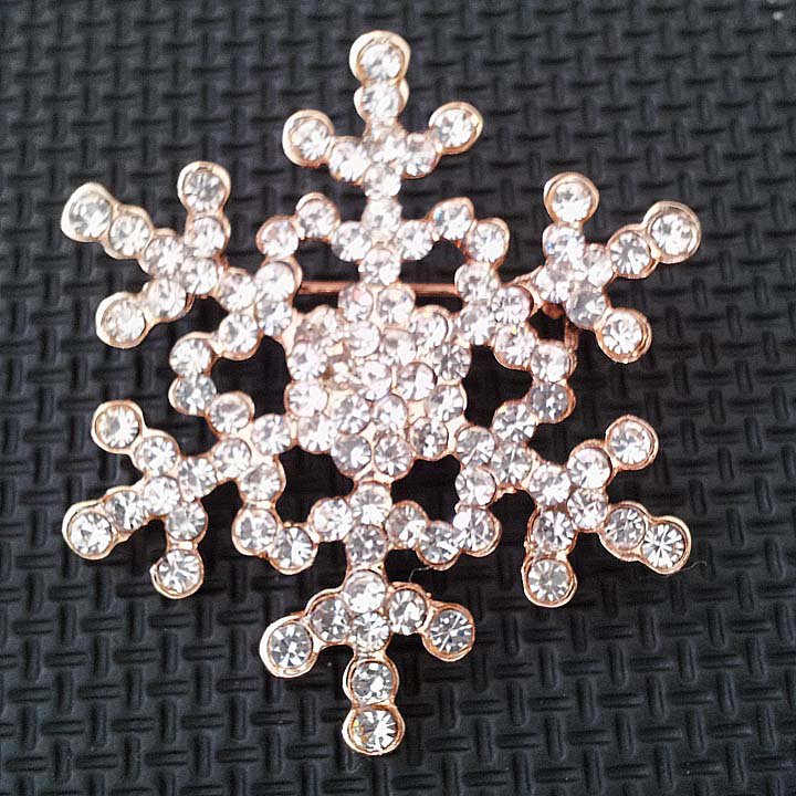 Bridal snowflake Corsage champagne gold Czech Rhinestone Brooch pin PI601