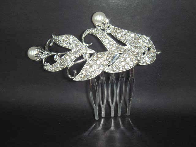 Bridal Rhinestone Faux Pearl Crystal Headpiece Tiara Hair Comb RB49