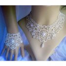 Bridal Prom Faux Pearl Lolita bracelet flower leaf tiara necklace set BR371
