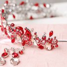 Bridal Red pink Rhinestone silver applique headband Earring Tiara set HR317
