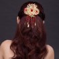 Bridal Chinese traditional gold tone red bead rose dangle Flower Hair comb RB665