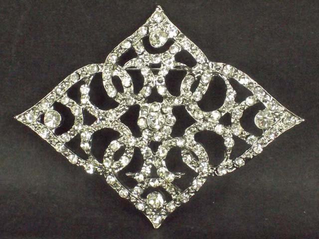 Bridal vintage style sew rhombus Corsage Czech Rhinestone brooch pin PI585