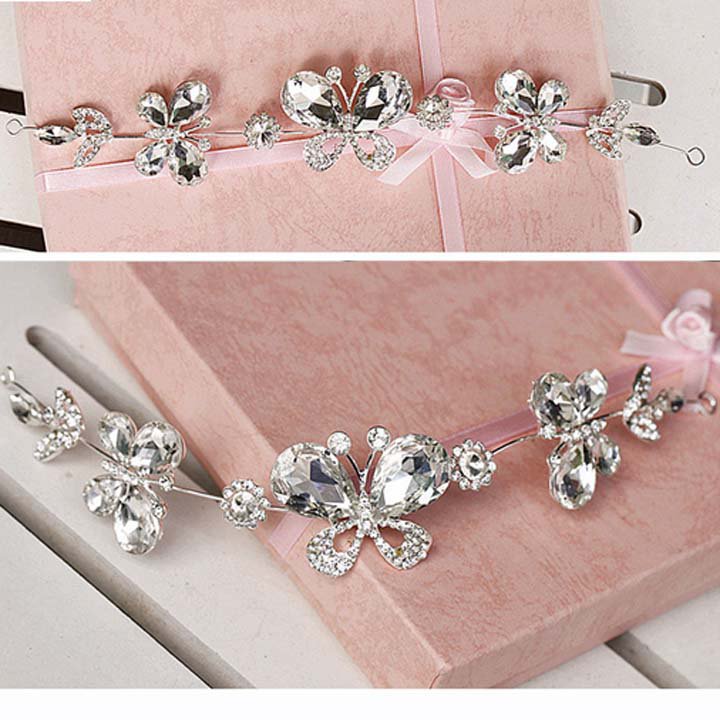 Bridal Rhinestone crystal Butterfly Adjustable forehead band Tiara HR291