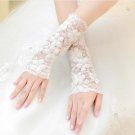 8.5" Bridal plastic rhinestone sexy Lace white Flower Fingerless Gloves S46