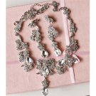 Bridal dangle bow Rhinestone Crystal necklace earring set NR458