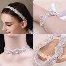 3 itme Bridal Rhinestone applique rhinestone headband bracelet necklace HR278