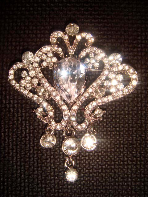Bridal Vintage style dangle Corsage Czech Rhinestone Brooch tiara pin PI430