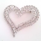 Bridal heart crystal scarf deco Czech Rhinestone Brooch pin PI602