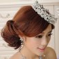 Huge Bridal Clear Rhinestone Silver tone Faux pearl  hair Headpiece crown HR360