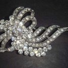 Bridal silver tone clear crystal Corsage Czech Rhinestone Brooch pin PI79