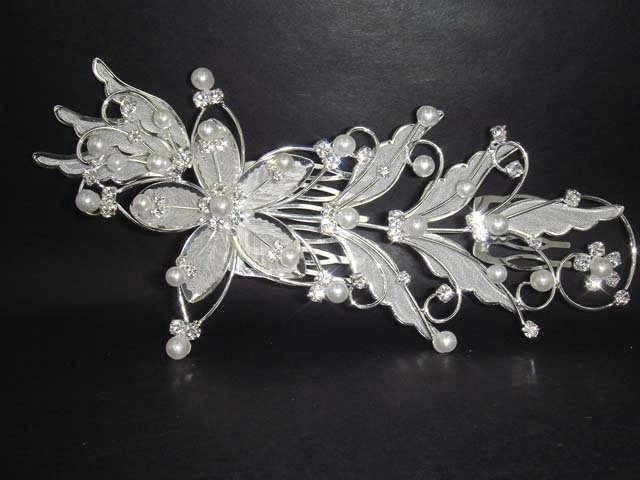 Bridal Rhinestone Headpiece Flower Faux pearl Crystal Hair tiara Comb RB35