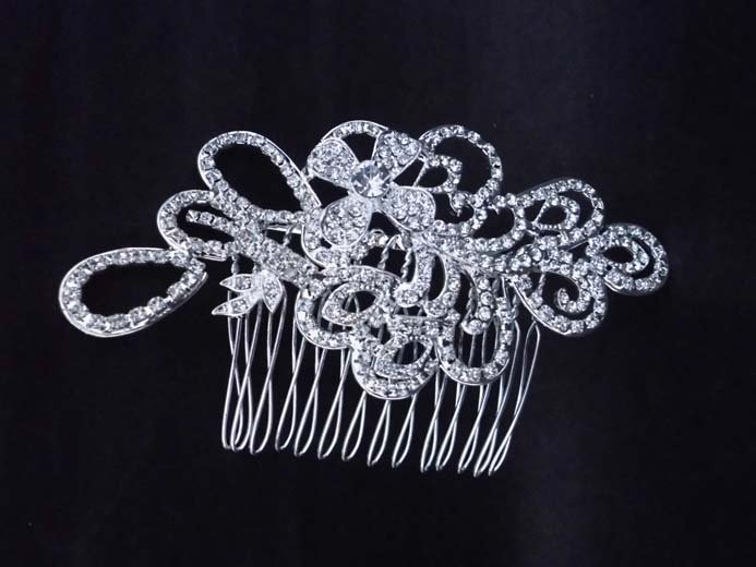 BRIDAL FLOWER HEADDRESS CLEAR RHINESTONE HAIR TIARA COMB RB637