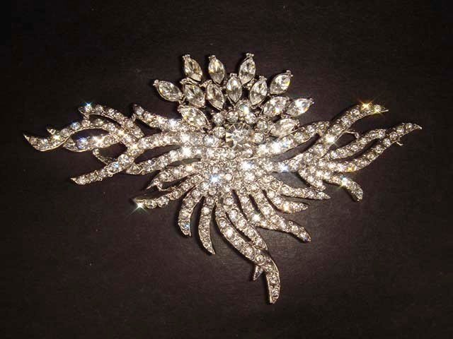 Huge Bridal Dress crystal Corsage Czech Clear Rhinestone Brooch pin PI243