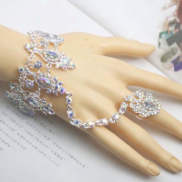 Bridal A B crystal silver tone slave Bracelet necklace earring set NR322
