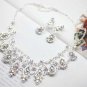 Bridal A B crystal silver tone slave Bracelet necklace earring set NR322