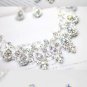 Bridal A B crystal silver tone slave Bracelet necklace earring set NR322