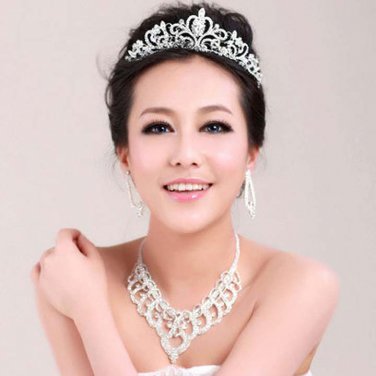 Bridal elegant Rhinestone Crystal silver tone necklace earring set NR454