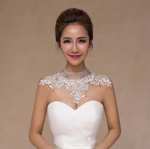 Bridal collar lace Rhinestone shoulder deco bib Halter large necklace NR502