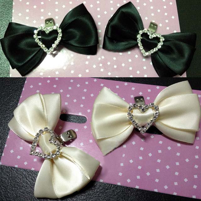 2 pcs Bow Bridal Prom blue black ivories Repair Heart Rhinestone Shoe Clip SA10