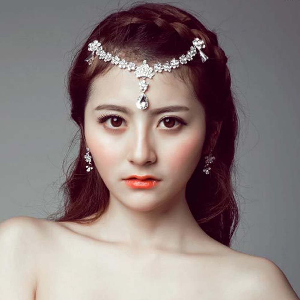Bridal Rhinestone head chain Adjustable forehead band headpiece Hair Tiara HR342
