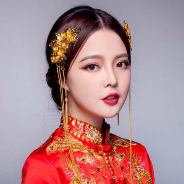 2 pcs Bridal Chinese gold tone flower Hair clip Phoenix Crown HR470