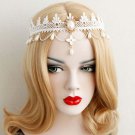 Bridal Lolita white Maang tikka lace faux pearl dangle headpiece headband HR443