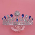 Baroque Bridal Rhinestone crystal blue rhinestone silver crown Hair tiara HR434
