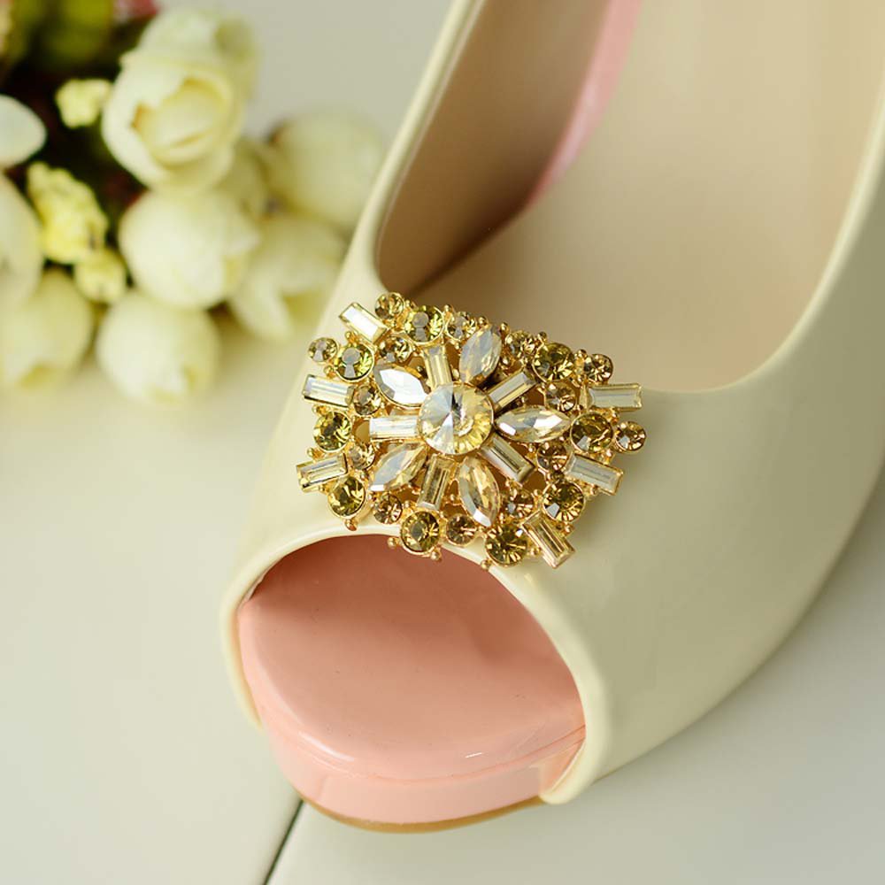 2 pcs a pair silver gold tone Bridal Prom Repair Rhinestone Shoe Charm Clips SA4