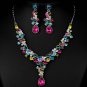 Colorful Bridal dangle flower Rhinestone Crystal Hair necklace earring set NR488