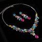 Colorful Bridal dangle flower Rhinestone Crystal Hair necklace earring set NR488