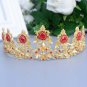 Bridal gold tone heart red rhinestone tiara Crown HR438