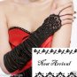 14" Bridal prom Black Lace Satin Fingerless Gloves S06