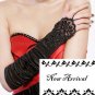 14" Bridal prom Black Lace Satin Fingerless Gloves S06