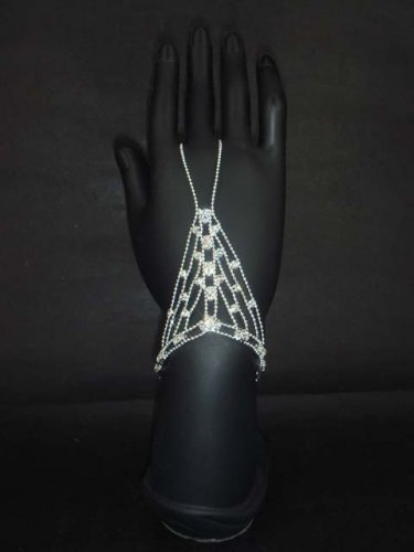 Sexy Rhinestone silver gold cuff slave Bracelet with ring BR184