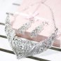 Bridal Rhinestone crystal Topknot silver tone earring necklace set NR404