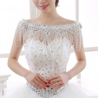 Bridal crystal collar Rhinestone shoulder deco bib Halter large necklace NR498