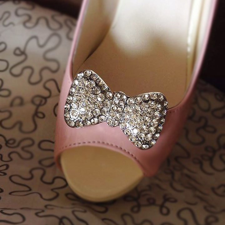 2 pcs Bow silver gold Faux pearl Repair Clear Rhinestone Shoe Charm Clip SA29