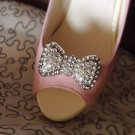 2 pcs Bow silver gold Faux pearl Repair Clear Rhinestone Shoe Charm Clip SA29