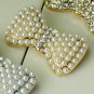 2 pcs Bow silver gold Faux pearl Repair Clear Rhinestone Shoe Charm Clip SA29