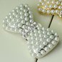 2 pcs Bow silver gold Faux pearl Repair Clear Rhinestone Shoe Charm Clip SA29