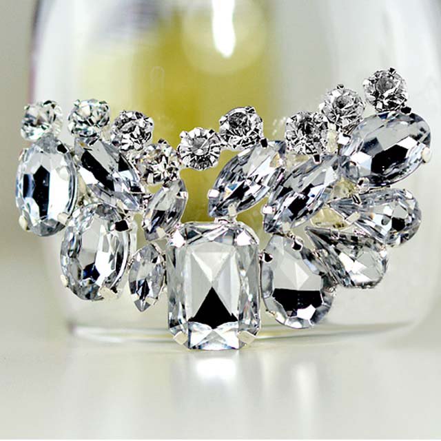 2 pcs a pair Bridal Prom silver tone Repair Clear Rhinestone Shoe Charm Clip SA6