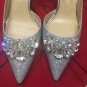 2 pcs a pair Bridal Prom silver tone Repair Clear Rhinestone Shoe Charm Clip SA6