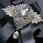 Bridal groom MC Rhinestone Shimmer Bow Tie Clip pin ribbon elastic band BA218