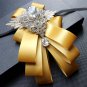 Bridal groom MC Rhinestone Shimmer Bow Tie Clip pin ribbon elastic band BA218