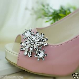 2 pcs silver pair Bridal vintage style Repair Rhinestone Shoe Charm Clips SA48