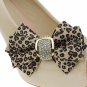 2 pc Bridal pair high heel leapard Bow Repair Rhinestone Shoe Charm Clips SA22