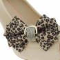 2 pc Bridal pair high heel leapard Bow Repair Rhinestone Shoe Charm Clips SA22