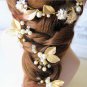 Bridal Gold leaf rhinestone Vine hair dance headpiece earring hairpin set HR463