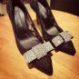 2 pcs a pair satin bridal bow Bridal Prom Repair Rhinestone Shoe Charm Clips SA9